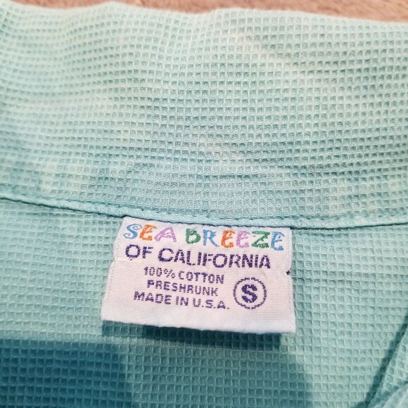 Sea Breeze Of California Women Small Button Front Top Roll Tab Shirt Cotton Blue - Picture 3 of 6